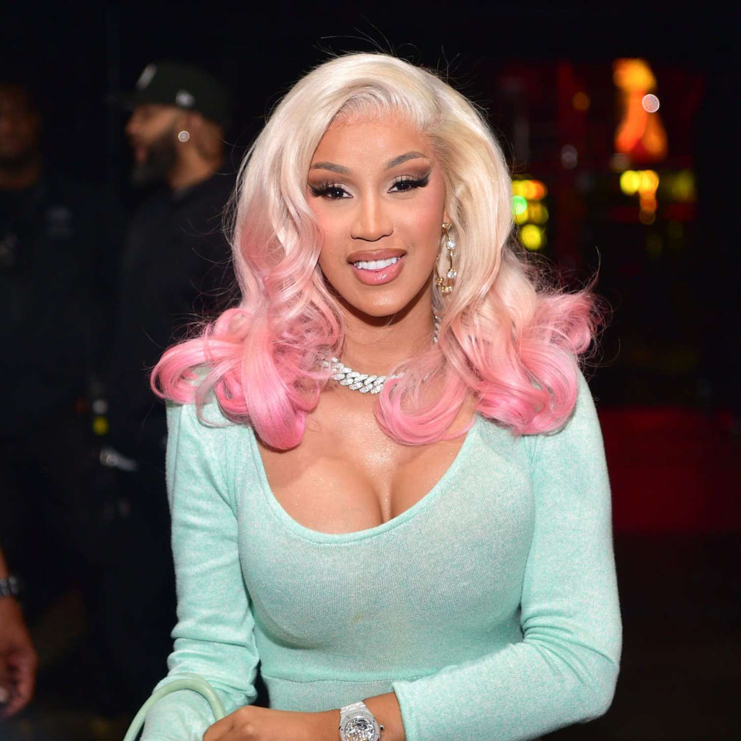 Cardi B with dip-dyed pink hair